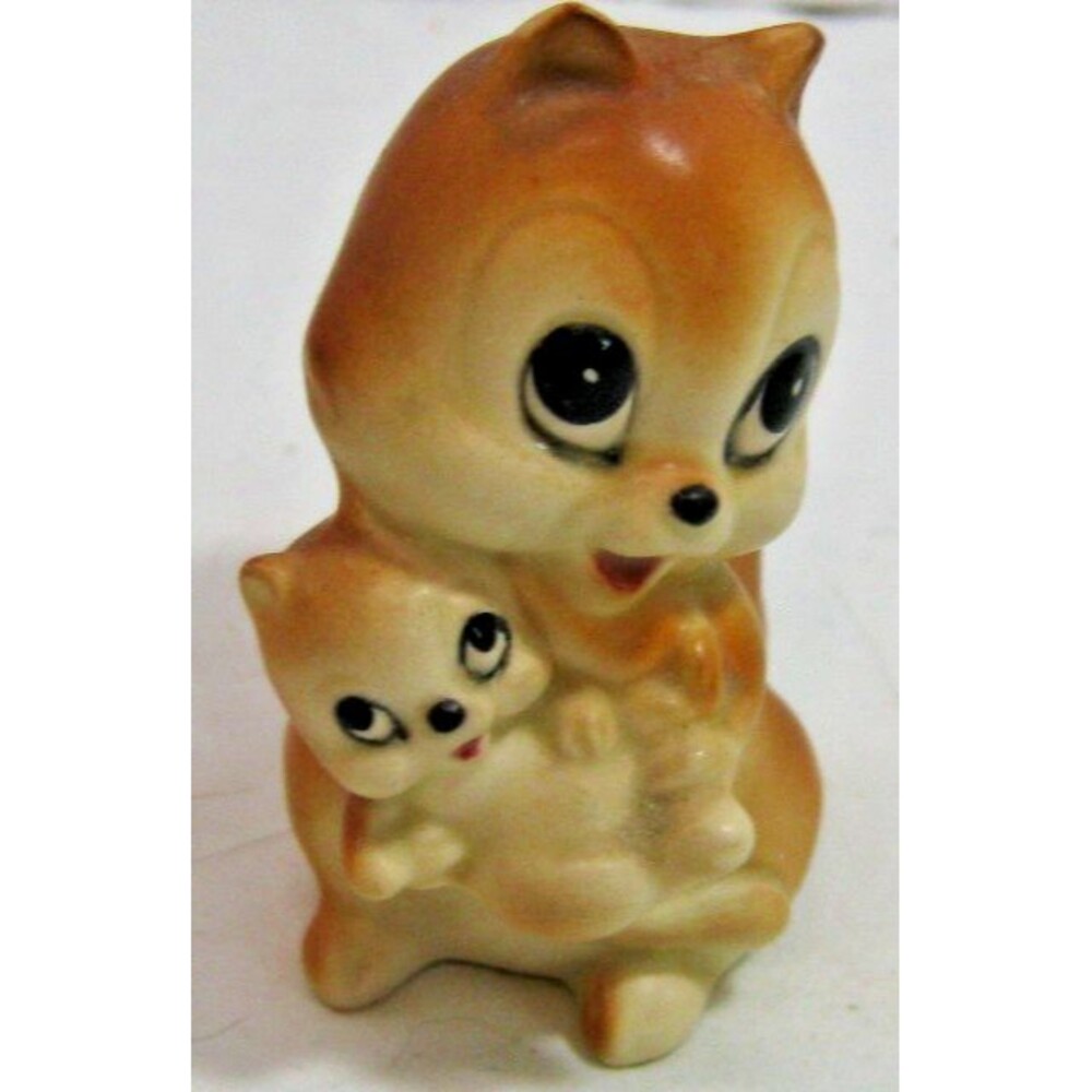 Vintage Napcoware Ceramic Squirrel Figurine W Baby Hand-Painted Woodland Animal